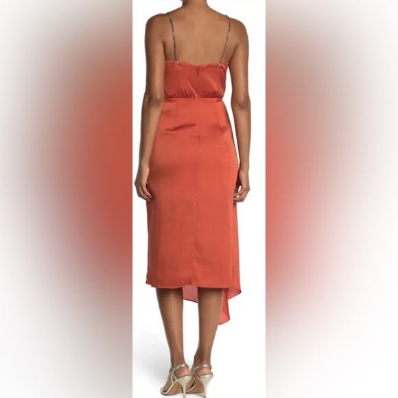 Ted Baker Burnt Orange Pin-Dot Rebba Midi Scarf Dress w Logo Chain Straps - Picture 5 of 11